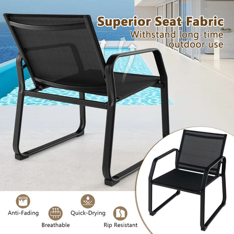 Juego de conversación para patio de 4 piezas con asiento de tela transpirable y mesa con cubierta de vidrio templado - Negro