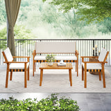 Juego de muebles de patio de 4 piezas con mesa de centro para patio trasero y jardín - Blanco