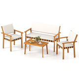Juego de muebles de patio de 4 piezas con mesa de centro para patio trasero y jardín - Blanco