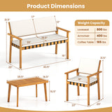 Juego de muebles de patio de 4 piezas con mesa de centro para patio trasero y jardín - Blanco
