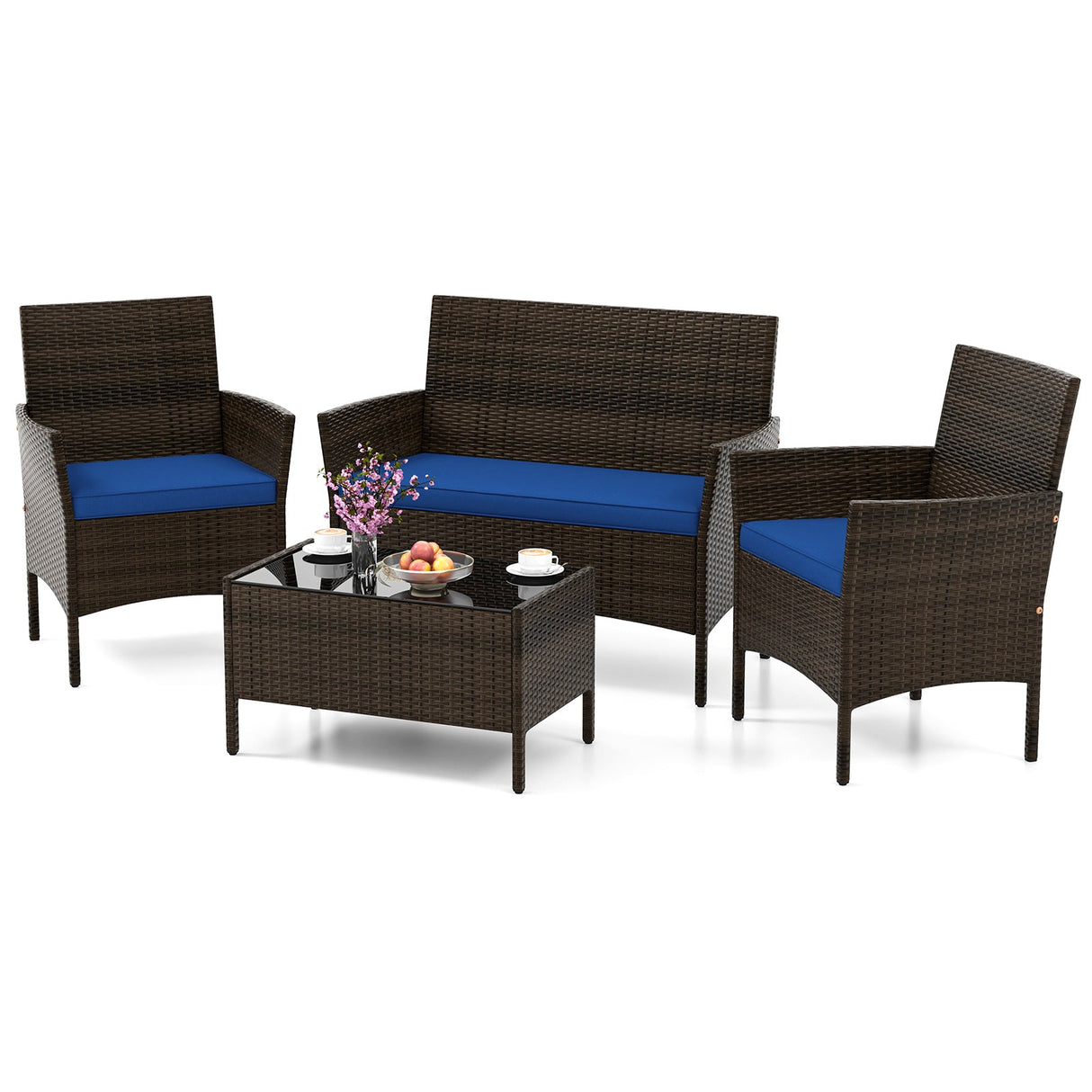 Juego de muebles de ratán de 4 piezas para patio con cómodos cojines