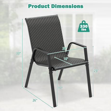 4 Piece Patio Rattan Dining Chairs with Wicker Woven Seat and Back for Backyard Front Porch-Brown