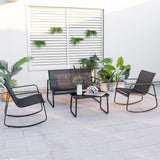 Juego mecedor de patio de 4 piezas con mesa de cristal