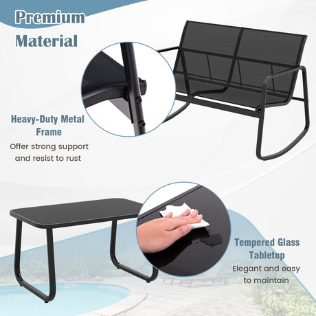 4 Piece Patio Rocking Set with Glass-Top Table