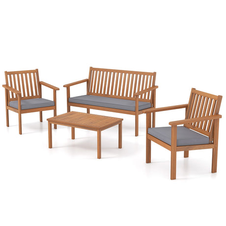 4 Piece Patio Wood Furniture Set Acacia Wood Sofa Set with Loveseat