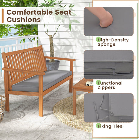 4 Piece Patio Wood Furniture Set Acacia Wood Sofa Set with Loveseat