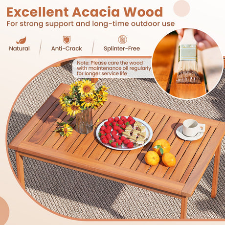 Juego de muebles de patio de 4 piezas con sillas de porche de madera de acacia y mesa - Blanco