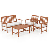 Juego de 4 muebles de madera de acacia con cojines de asiento y robusto armazón de madera, color blanco