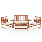 Juego de 4 muebles de madera de acacia con cojines de asiento y robusto armazón de madera, color blanco