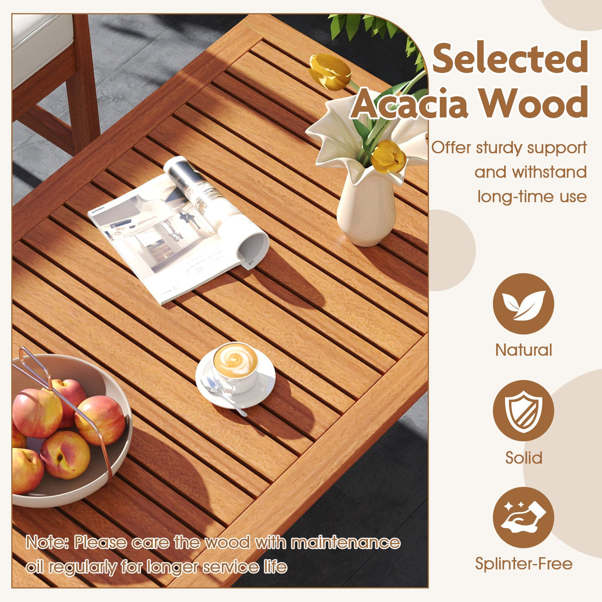 Juego de 4 muebles de madera de acacia con cojines de asiento y robusto armazón de madera, color blanco