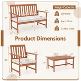 Juego de 4 muebles de madera de acacia con cojines de asiento y robusto armazón de madera, color blanco