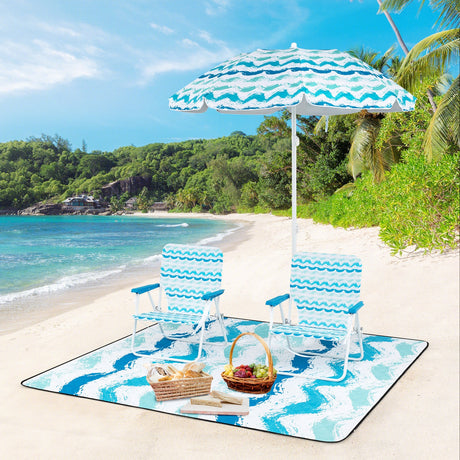 4 Pieces Beach Umbrella Set with 2 Foldable Chairs and Picnic Blanket