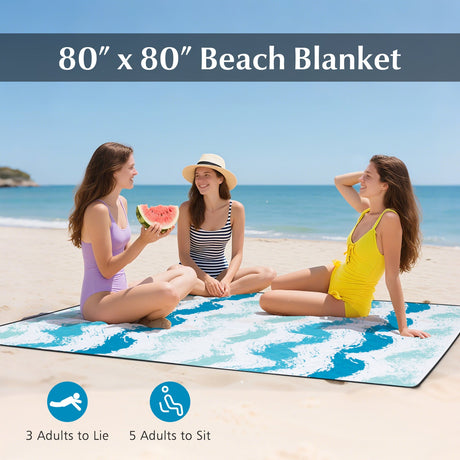4 Pieces Beach Umbrella Set with 2 Foldable Chairs and Picnic Blanket