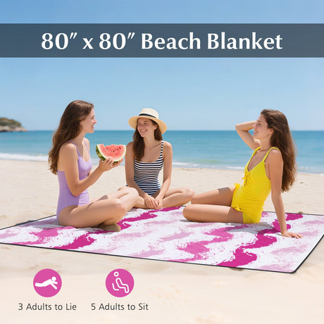 4 Pieces Beach Umbrella Set with 2 Foldable Chairs and Picnic Blanket