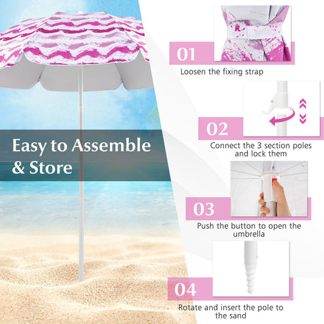 4 Pieces Beach Umbrella Set with 2 Foldable Chairs and Picnic Blanket