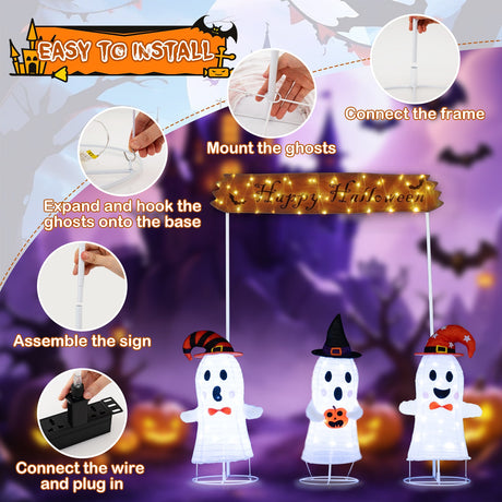 4 Pieces Halloween Decoration Pop up Ghosts with Gate and LED Lights