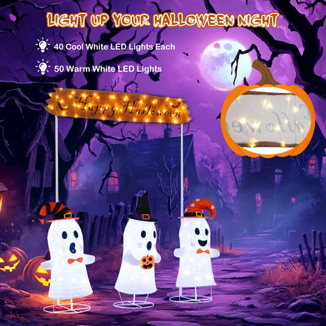 4 Pieces Halloween Decoration Pop up Ghosts with Gate and LED Lights