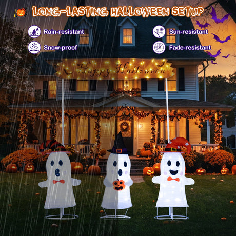 4 Pieces Halloween Decoration Pop up Ghosts with Gate and LED Lights