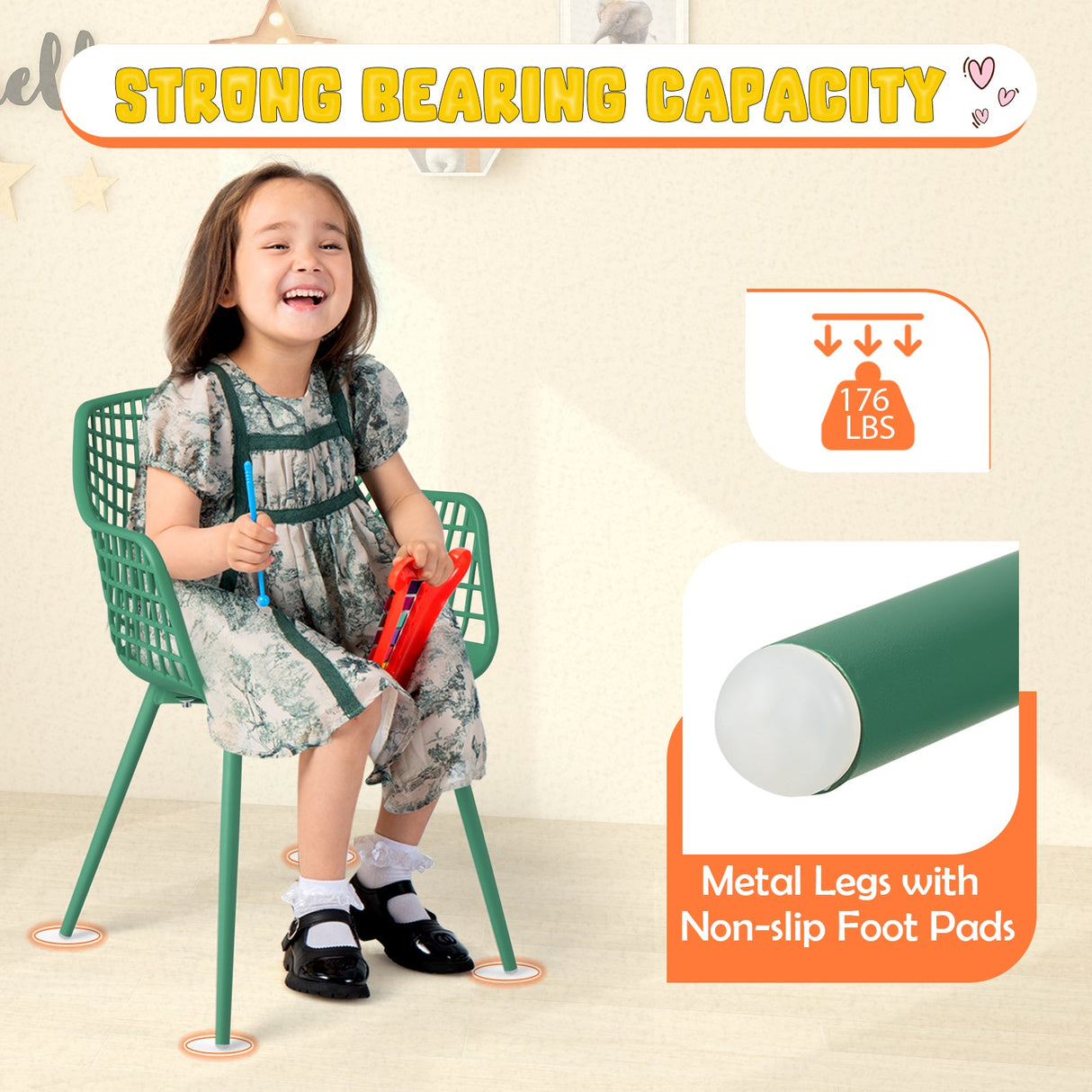 4 sillas infantiles con respaldo curvo y reposabrazos ergonómicos