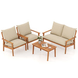 Juego de conversación de 4 piezas de madera de acacia para exteriores con cojines suaves y mesa de centro - Blanco