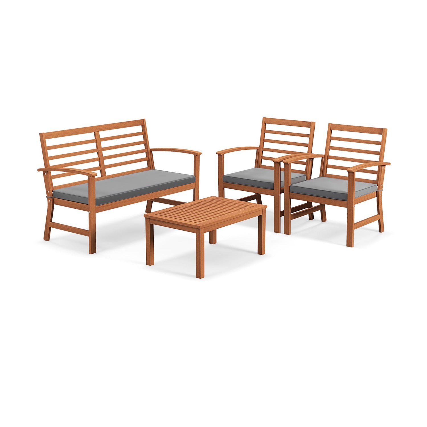 Juego de muebles de exterior de 4 piezas con estructura estable de madera de acacia