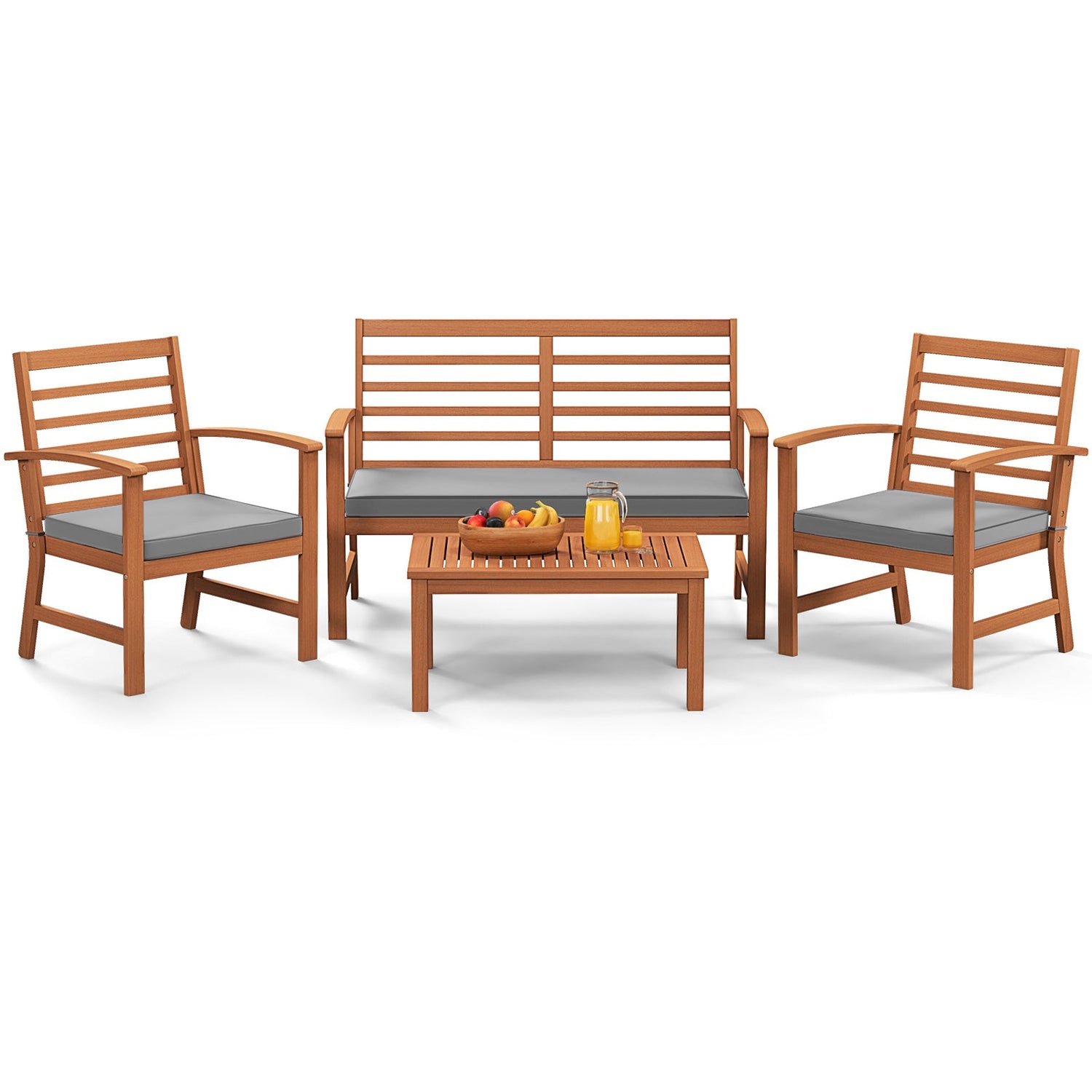 Juego de muebles de exterior de 4 piezas con estructura estable de madera de acacia