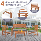 Juego de muebles de exterior de 4 piezas con estructura estable de madera de acacia