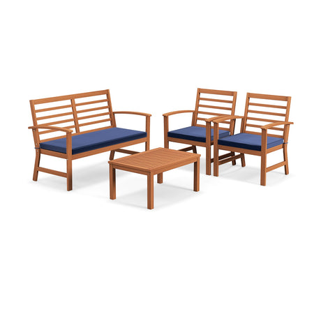 4 Pieces Outdoor Furniture Set with Stable Acacia Wood Frame