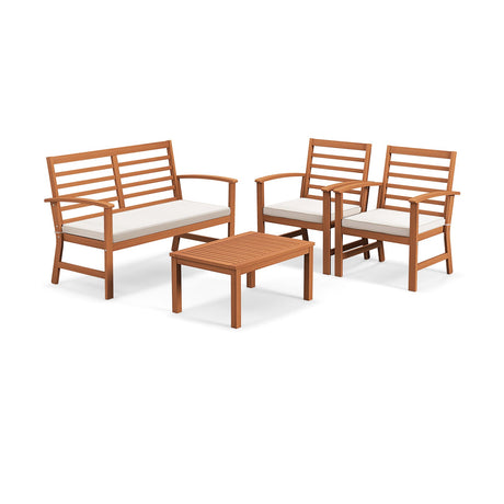 4 Pieces Outdoor Furniture Set with Stable Acacia Wood Frame