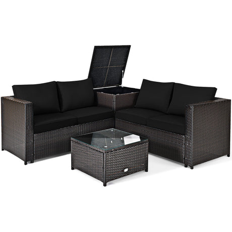 4 Pieces Outdoor Patio Rattan Furniture Set with