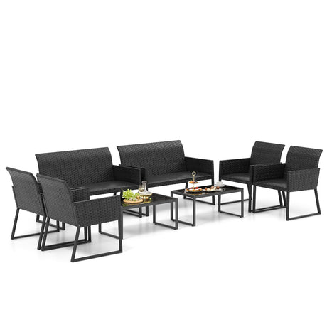 Juego de muebles de patio de mimbre para exteriores de 4 piezas con espuma de secado rápido para todo tipo de clima para el jardín
