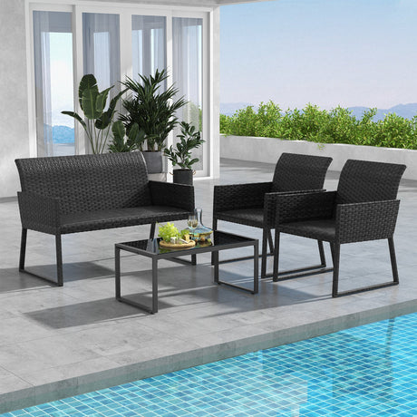 Juego de muebles de patio de mimbre para exteriores de 4 piezas con espuma de secado rápido para todo tipo de clima para el jardín