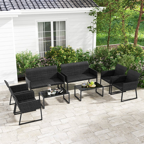 Juego de muebles de patio de mimbre para exteriores de 4 piezas con espuma de secado rápido para todo tipo de clima para el jardín