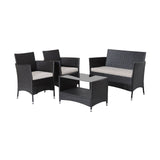 Juego de patio de 4 piezas con cojines suaves y mesa con superficie de vidrio templado