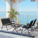 Juego de muebles plegables de patio de 4 piezas con mesa de centro de SPC y sillas de patio - Negro