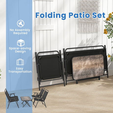 Juego de muebles plegables de patio de 4 piezas con mesa de centro de SPC y sillas de patio - Negro