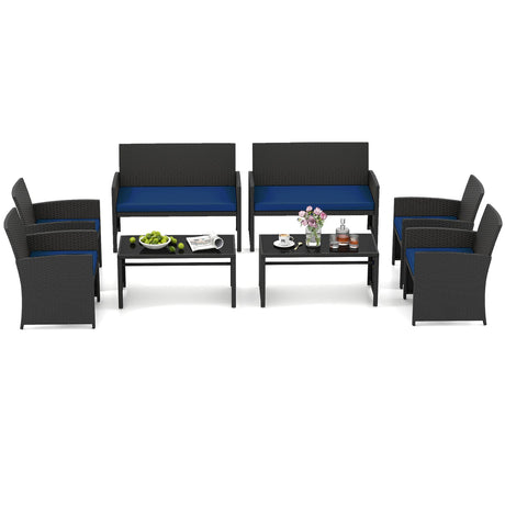 Juego de muebles de patio de 4 piezas con mesa de vidrio templado y cojines extraíbles