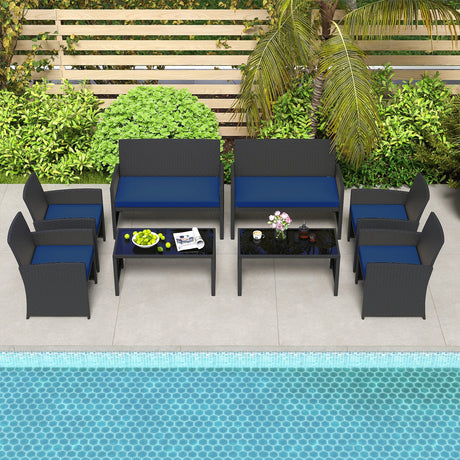 Juego de muebles de patio de 4 piezas con mesa de vidrio templado y cojines extraíbles
