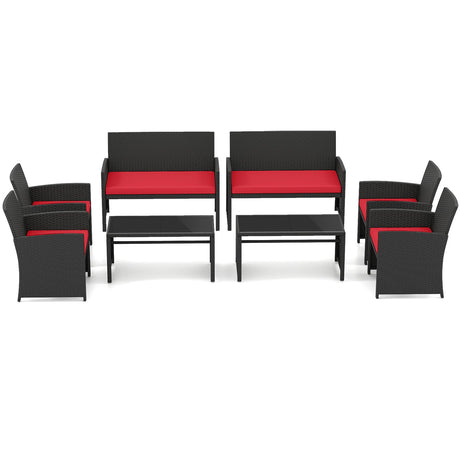 Juego de muebles de patio de 4 piezas con mesa de vidrio templado y cojines extraíbles