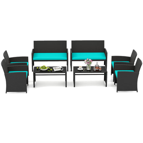 Juego de muebles de patio de 4 piezas con mesa de vidrio templado y cojines extraíbles