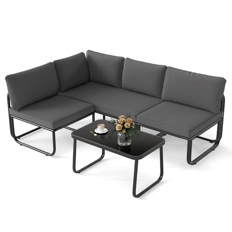 Juego de muebles de patio de 4 piezas con cojines y mesa de centro - Gris