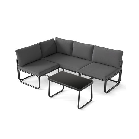 Juego de muebles de patio de 4 piezas con cojines y mesa de centro - Gris