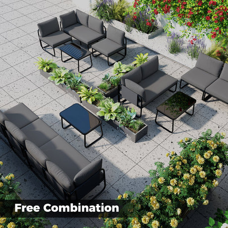 Juego de muebles de patio de 4 piezas con cojines y mesa de centro - Gris