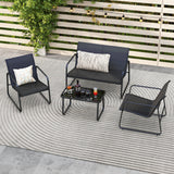 Juego de conversación para exteriores de 4 piezas con mesa de centro de vidrio templado - Negro