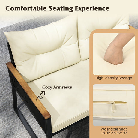 Juego de 4 Muebles de Patio, Juego de Conversación para Exteriores con Mesa de Centro de Vidrio Templado - Negro