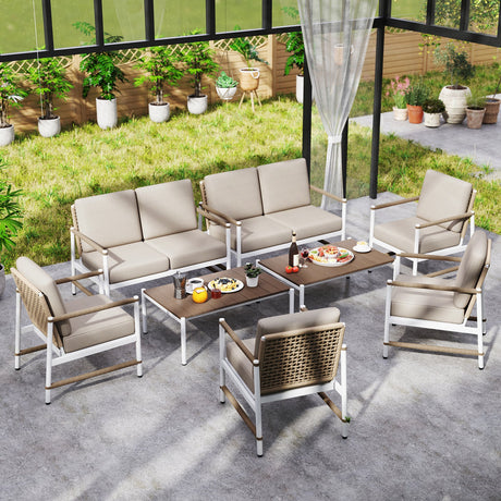 Juego de muebles de patio de 4 piezas con cojines gruesos y una mesa de centro - Gris