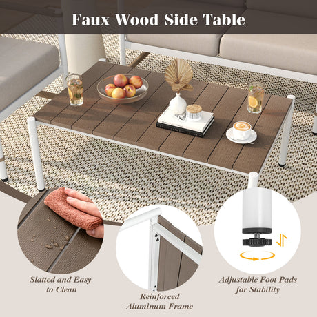 Juego de muebles de patio de 4 piezas con cojines gruesos y una mesa de centro - Gris