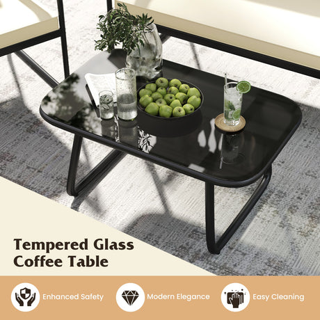 Juego de 4 Muebles de Patio con Mesa de Centro de Cristal Templado