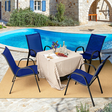 Juego de 4 sillas de comedor apilables para patio con reposabrazos