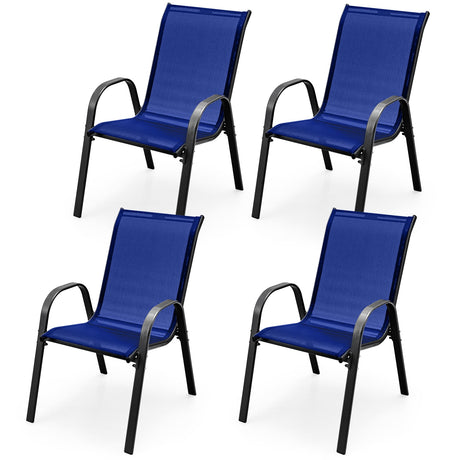 Juego de 4 sillas de comedor apilables para patio con reposabrazos